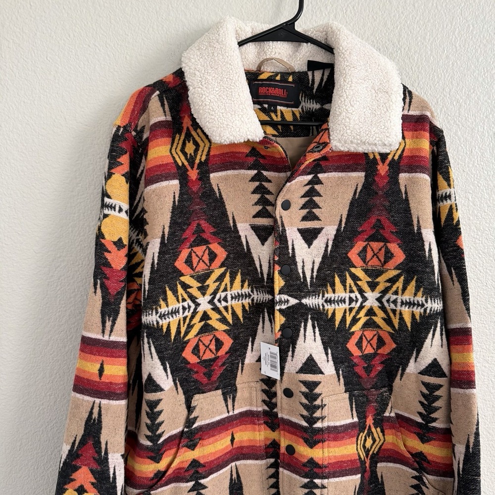 Rock & Roll Denim Men's Large Jacket Southwestern Aztec Snap Button NWT Pockets - Picture 6 of 15